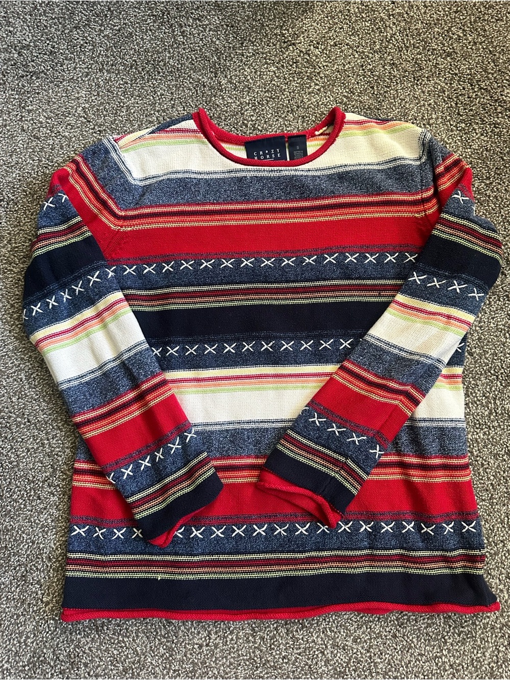 Liz Claiborne Red, Navy & Cream Striped Crewneck Sweater